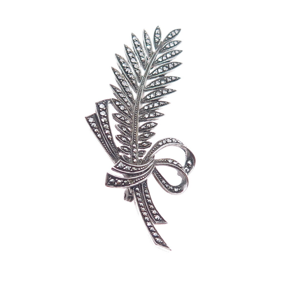 925 Sterling Silver Antique Germany Real Marcasite Pin Brooch (missing 1 stone) - Picture 5 of 8